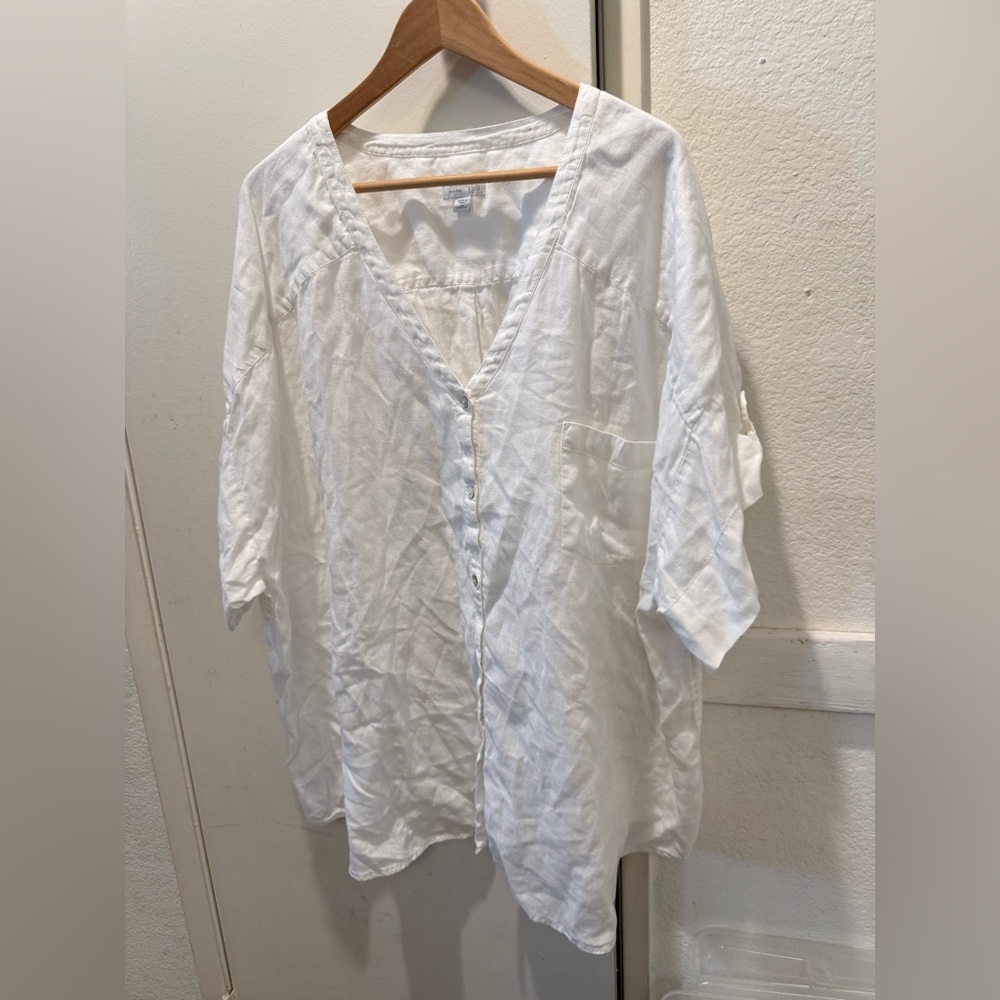 J Jill Love Linen white button down tunic top 4X
